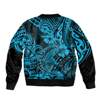 Hawaii Shark Sleeve Zip Bomber Jacket Polynesian Pattern Sky Blue Version LT01 - Polynesian Pride