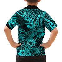 Hawaii Shark Family Matching Off Shoulder Maxi Dress and Hawaiian Shirt Polynesian Pattern Turquoise Version LT01 - Polynesian Pride