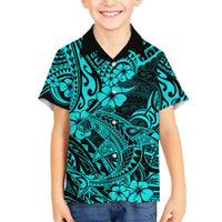 Hawaii Shark Kid Hawaiian Shirt Polynesian Pattern Turquoise Version LT01 Kid Turquoise - Polynesian Pride
