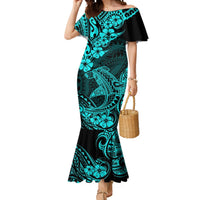Hawaii Shark Mermaid Dress Polynesian Pattern Turquoise Version LT01 Women Turquoise - Polynesian Pride