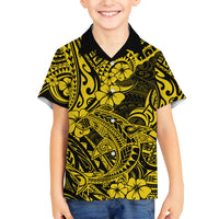 Hawaii Shark Family Matching Tank Maxi Dress and Hawaiian Shirt Polynesian Pattern Yellow Version LT01 Son's Shirt Yellow - Polynesian Pride