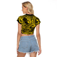 Hawaii Shark Raglan Cropped T Shirt Polynesian Pattern Yellow Version LT01 - Polynesian Pride