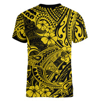Hawaii Shark Women V Neck T Shirt Polynesian Pattern Yellow Version LT01 - Polynesian Pride
