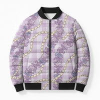 Pua Kalaunu Lei Bomber Puffer Jacket Palaka Pattern LT01 Unisex Purple - Polynesian Pride