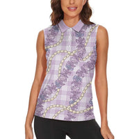 Pua Kalaunu Lei Women Sleeveless Polo Shirt Palaka Pattern LT01 - Polynesian Pride