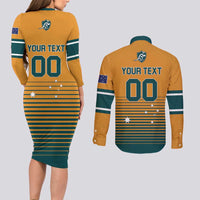 Custom Rugby Australia Couples Matching Long Sleeve Bodycon Dress and Long Sleeve Button Shirt Junior Wallabies Go Champions