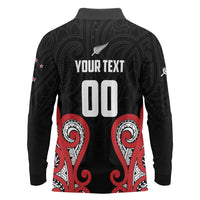 Custom Rugby New Zealand Long Sleeve Polo Shirt Baby Black Go Champions