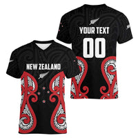 Custom Rugby New Zealand Women V-Neck T-Shirt Baby Black Go Champions