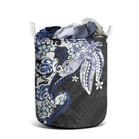 Monstera Plumeria Flowers Blue Laundry Basket Polynesian Pattern