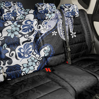 Monstera Plumeria Flowers Blue Back Car Seat Cover Polynesian Pattern