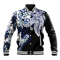 Monstera Plumeria Flowers Blue Baseball Jacket Polynesian Pattern