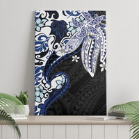 Monstera Plumeria Flowers Blue Canvas Wall Art Polynesian Pattern