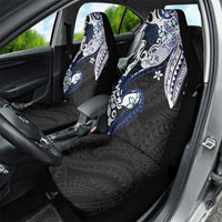 Monstera Plumeria Flowers Blue Car Seat Cover Polynesian Pattern