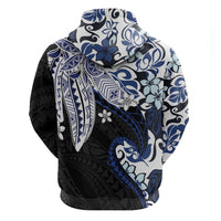 Monstera Plumeria Flowers Blue Hoodie Polynesian Pattern