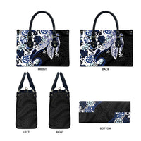 Monstera Plumeria Flowers Blue Leather Bag Polynesian Pattern