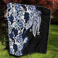 Monstera Plumeria Flowers Blue Quilt Polynesian Pattern