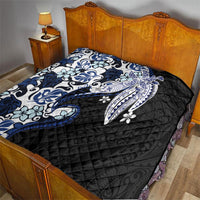 Monstera Plumeria Flowers Blue Quilt Polynesian Pattern