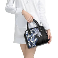 Monstera Plumeria Flowers Blue Shoulder Handbag Polynesian Pattern