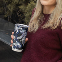Monstera Plumeria Flowers Blue Tumbler Cup Polynesian Pattern