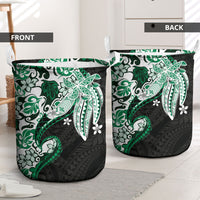 Monstera Plumeria Flowers Green Laundry Basket Polynesian Pattern