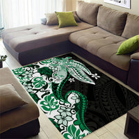 Monstera Plumeria Flowers Green Area Rug Polynesian Pattern