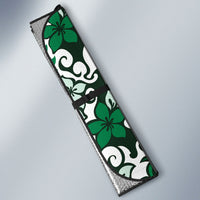 Monstera Plumeria Flowers Green Auto Sun Shade Polynesian Pattern