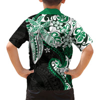 Monstera Plumeria Flowers Green Family Matching Long Sleeve Bodycon Dress and Hawaiian Shirt Polynesian Pattern