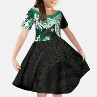 Monstera Plumeria Flowers Green Family Matching Mermaid Dress and Hawaiian Shirt Polynesian Pattern