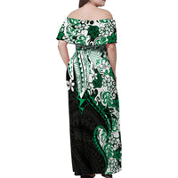 Monstera Plumeria Flowers Green Family Matching Off Shoulder Maxi Dress and Hawaiian Shirt Polynesian Pattern