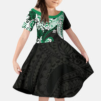 Monstera Plumeria Flowers Green Kid Short Sleeve Dress Polynesian Pattern