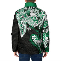 Monstera Plumeria Flowers Green Padded Jacket Polynesian Pattern