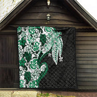 Monstera Plumeria Flowers Green Quilt Polynesian Pattern