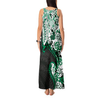 Monstera Plumeria Flowers Green Tank Maxi Dress Polynesian Pattern