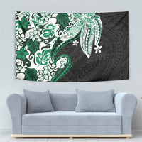 Monstera Plumeria Flowers Green Tapestry Polynesian Pattern