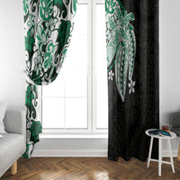 Monstera Plumeria Flowers Green Window Curtain Polynesian Pattern