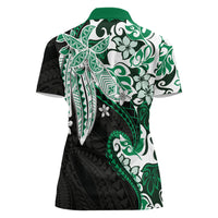 Monstera Plumeria Flowers Green Women Polo Shirt Polynesian Pattern
