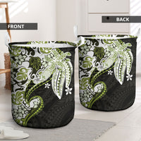 Monstera Plumeria Flowers Olive Green Laundry Basket Polynesian Pattern