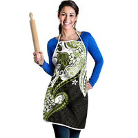 Monstera Plumeria Flowers Olive Green Apron Polynesian Pattern