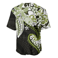 Monstera Plumeria Flowers Olive Green Baseball Jersey Polynesian Pattern