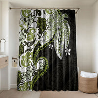 Monstera Plumeria Flowers Olive Green Bathroom Set Polynesian Pattern