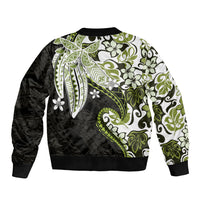 Monstera Plumeria Flowers Olive Green Bomber Jacket Polynesian Pattern