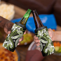 Monstera Plumeria Flowers Olive Green 4 in 1 Can Cooler Tumbler Polynesian Pattern