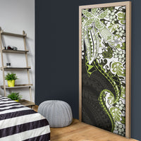 Monstera Plumeria Flowers Olive Green Door Cover Polynesian Pattern