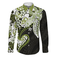 Monstera Plumeria Flowers Olive Green Family Matching Puletasi and Hawaiian Shirt Polynesian Pattern