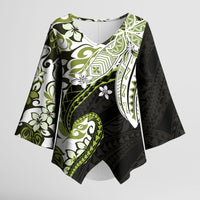 Monstera Plumeria Flowers Olive Green Kimono Sleeve Blouse Polynesian Pattern