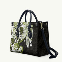 Monstera Plumeria Flowers Olive Green Leather Bag Polynesian Pattern