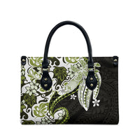 Monstera Plumeria Flowers Olive Green Leather Bag Polynesian Pattern