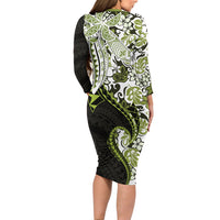 Monstera Plumeria Flowers Olive Green Long Sleeve Bodycon Dress Polynesian Pattern LT01 - Polynesian Pride