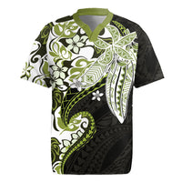 Monstera Plumeria Flowers Olive Green Rugby Jersey Polynesian Pattern