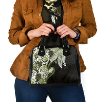 Monstera Plumeria Flowers Olive Green Shoulder Handbag Polynesian Pattern